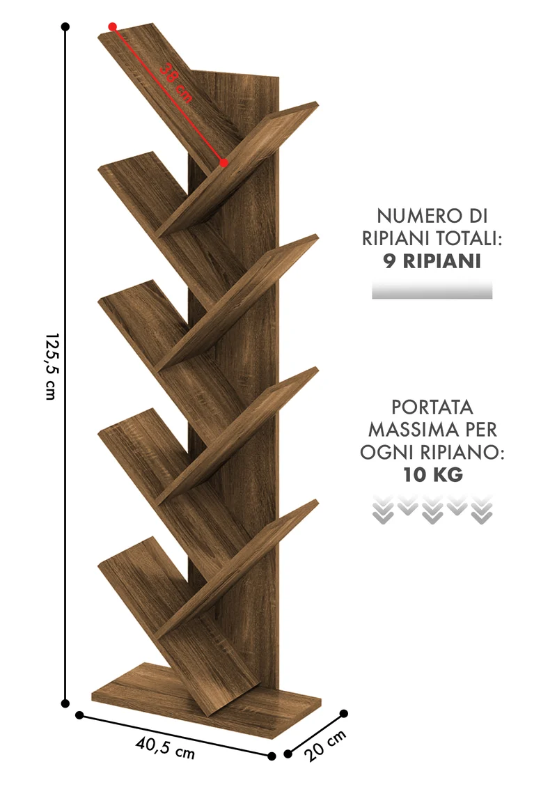 Liberia In Legno A Forma Ad Albero Scaffale 9 Ripiani Salvaspazio Il Gruppone