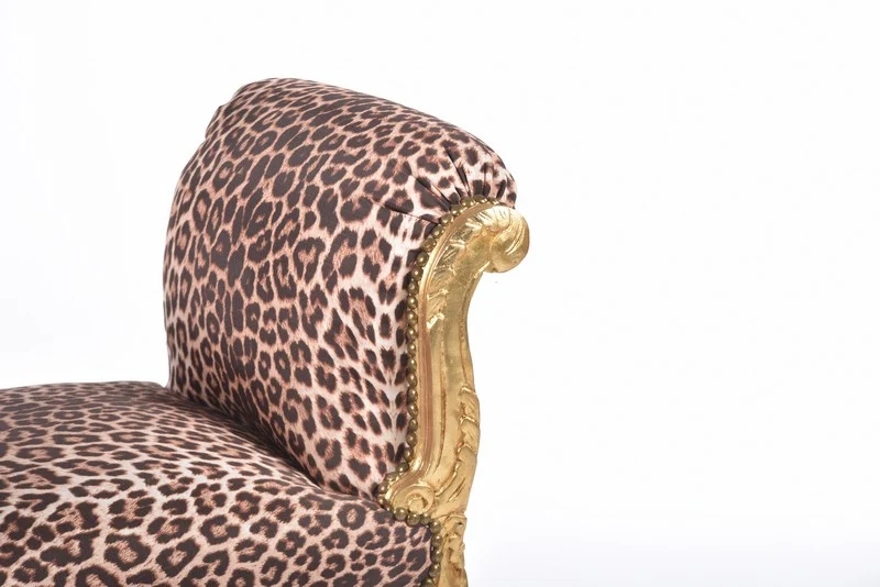 Panca da ingresso o camera in legno color oro e tessuto leopardato cm 90x45x70h