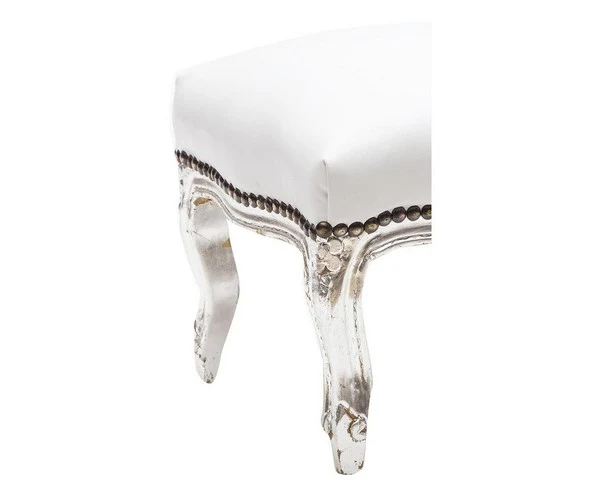 Pouf barocco quadrato in legno color argento ecopelle bianca cm 39x39x30h