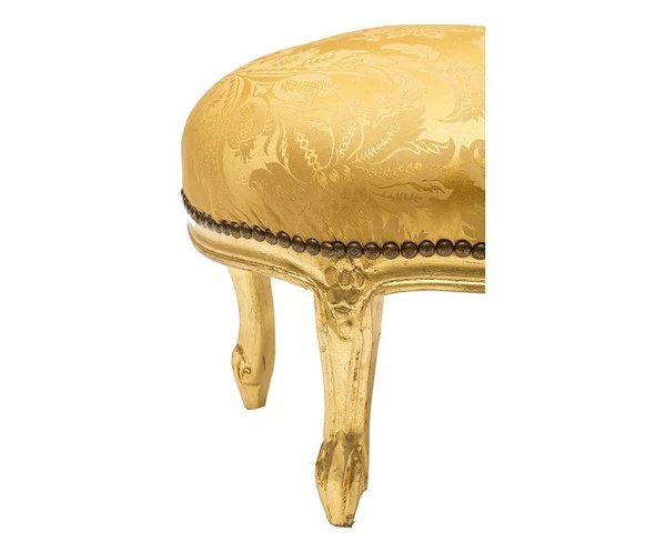 Pouf barocco rotondo in legno e tessuto a fiori color oro cm 36x36x30h