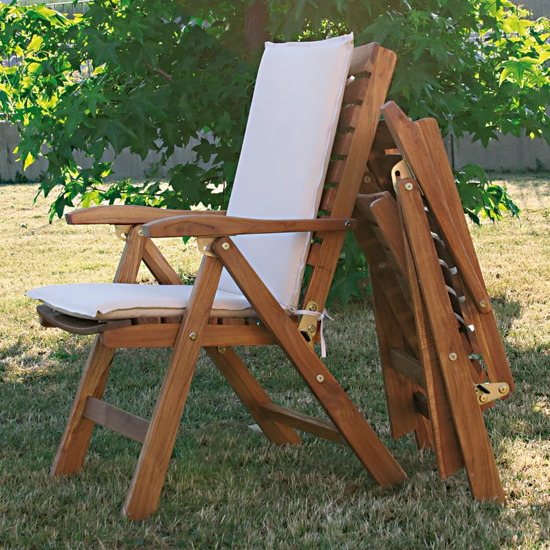 Poltrona pieghevole in legno teak da esterno con cuscini cm 69x60x102h