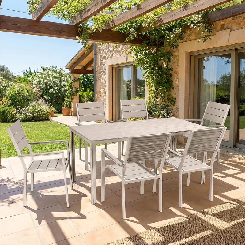 Set Tavolo da Giardino con 6 Sedie in Acciaio e Piano HDPE Il Gruppone