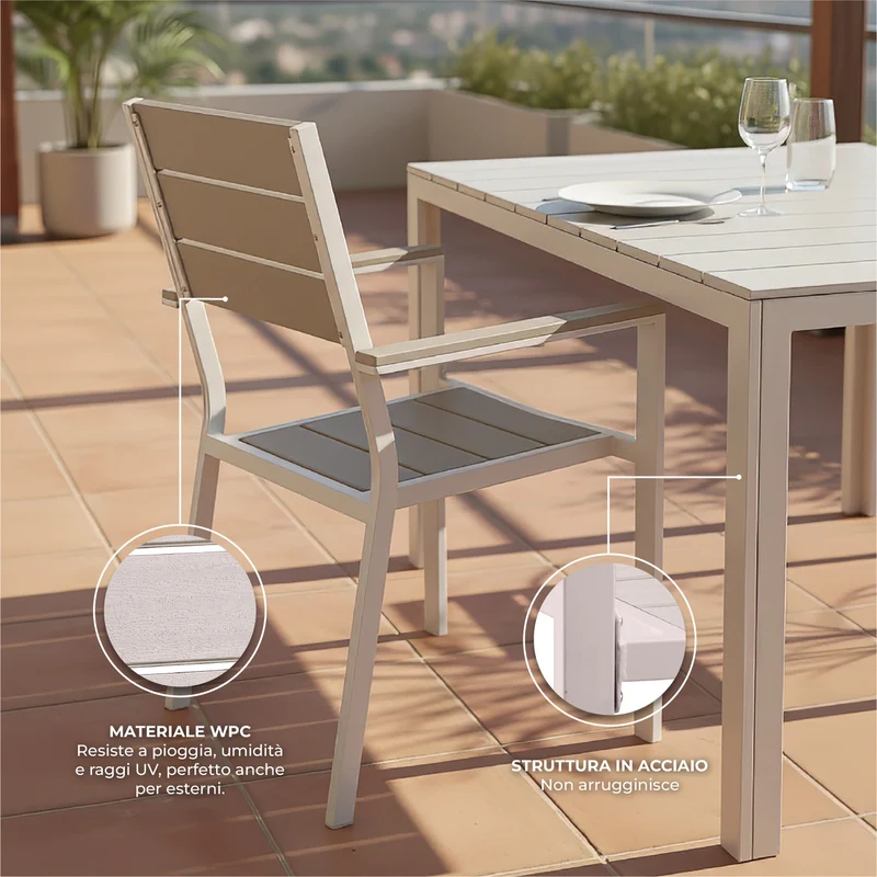 Set Tavolo da Giardino con 6 Sedie in Acciaio e Piano HDPE Il Gruppone