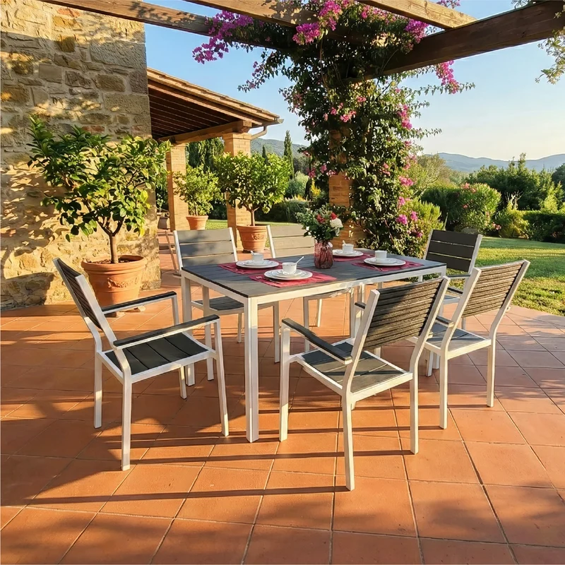 Set Tavolo da Giardino con 6 Sedie in Acciaio e Piano HDPE Il Gruppone