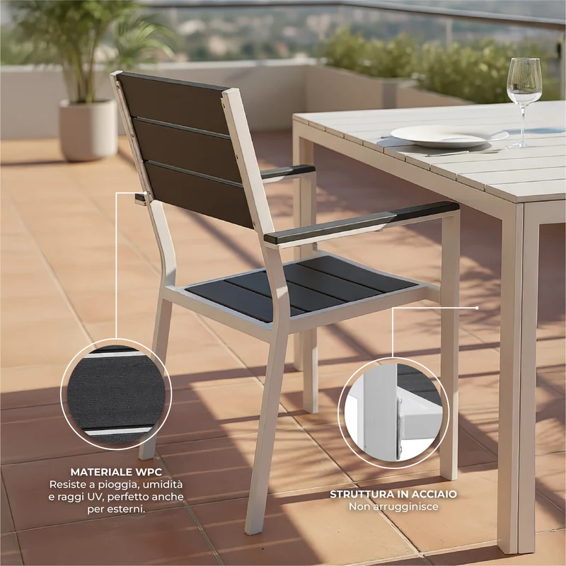 Set Tavolo da Giardino con 6 Sedie in Acciaio e Piano HDPE Il Gruppone