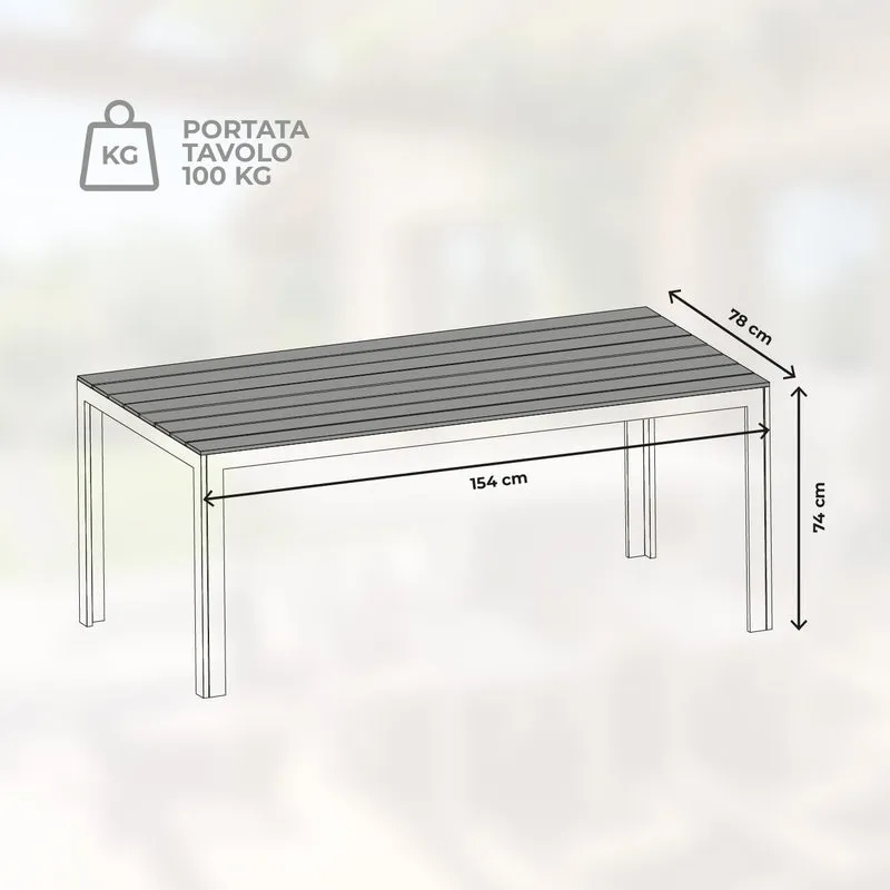 Tavolo da Esterno 6/8 Posti in Acciaio Inox e HDPE Effetto Legno Il Gruppone