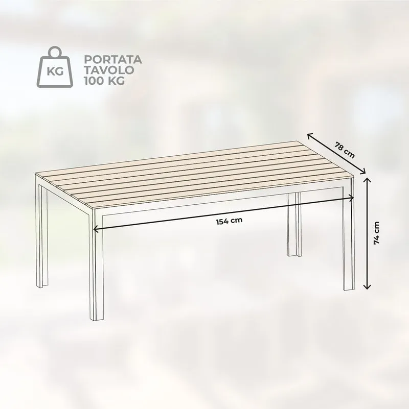 Tavolo da Esterno 6/8 Posti in Acciaio Inox e HDPE Effetto Legno Il Gruppone