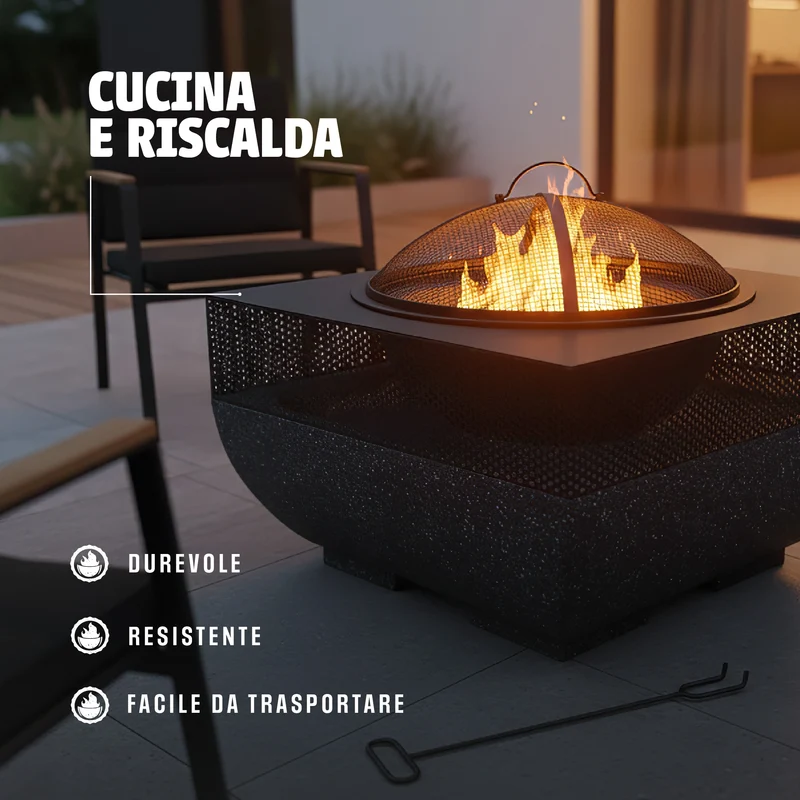 Braciere BBQ 2 in 1 da Esterno – Scalda e Cucina con Griglia Inclusa in Acciaio Il Gruppone