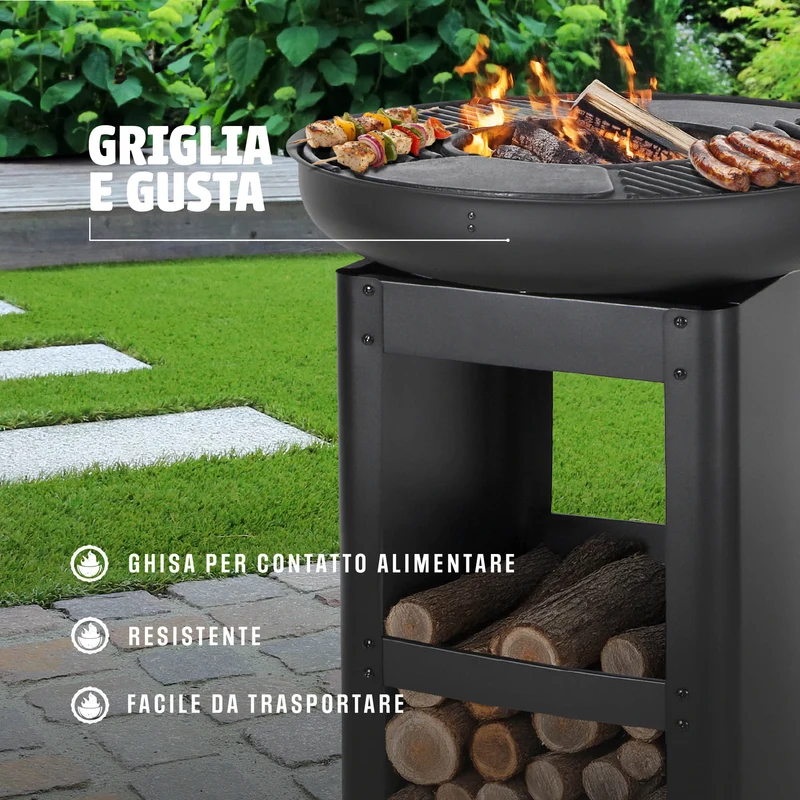 Barbecue a Legna e Carbonella con Cottura a Piastra e Griglia Ø58 cm Il Gruppone