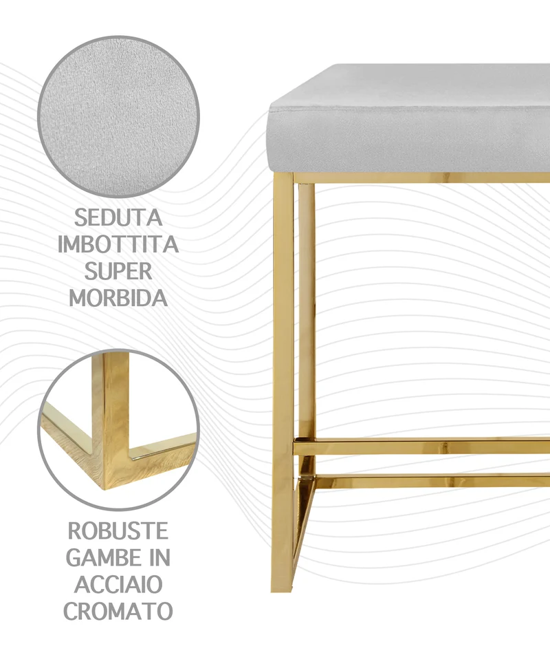Sgabello Moderno In Velluto Sedile imbottito Gambe In Acciaio Il Gruppone