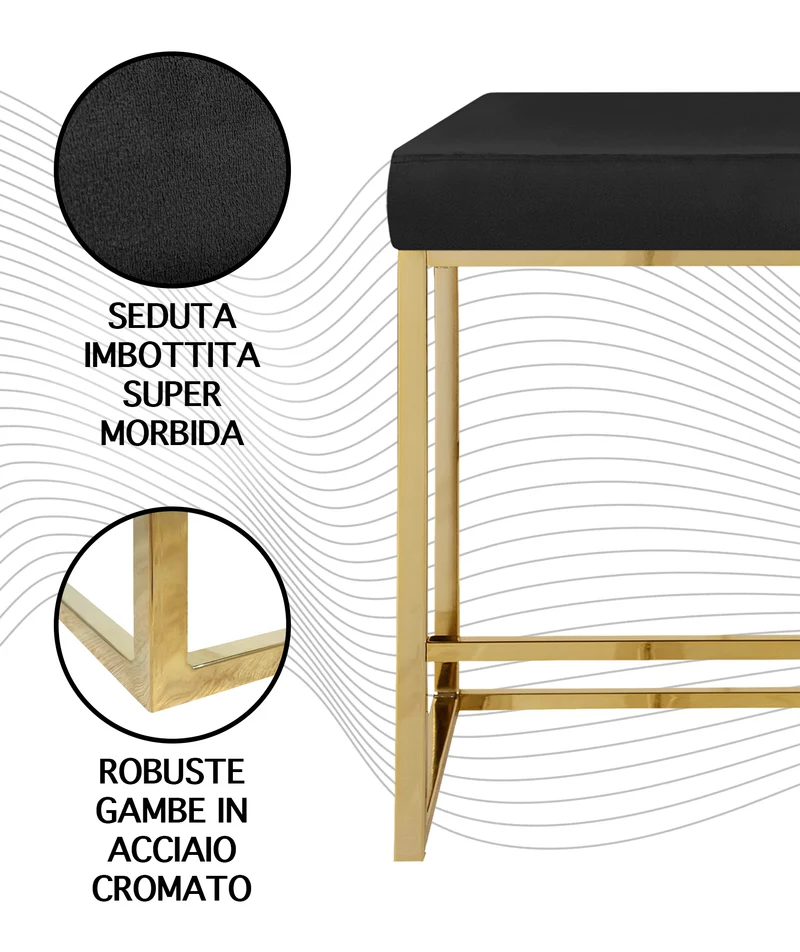 Sgabello Moderno In Velluto Sedile imbottito Gambe In Acciaio Il Gruppone