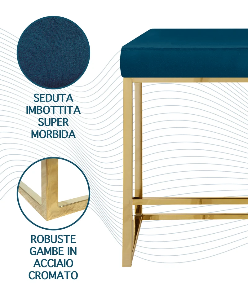 Sgabello Moderno In Velluto Sedile imbottito Gambe In Acciaio Il Gruppone