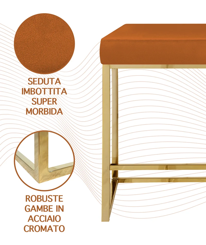 Sgabello Moderno In Velluto Sedile imbottito Gambe In Acciaio Il Gruppone