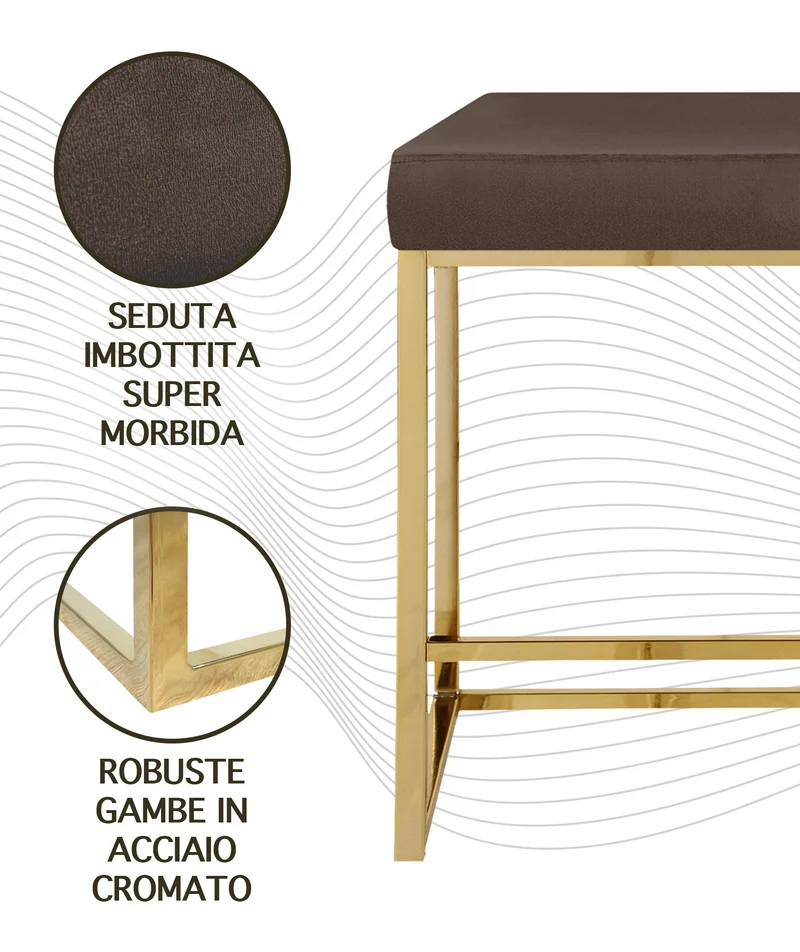 Sgabello Moderno In Velluto Sedile imbottito Gambe In Acciaio Il Gruppone