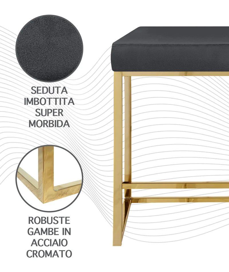 Sgabello Moderno In Velluto Sedile imbottito Gambe In Acciaio Il Gruppone