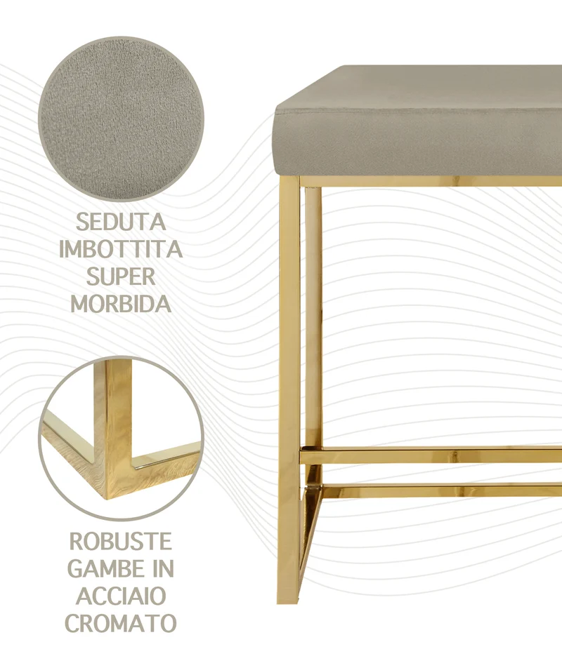 Sgabello Moderno In Velluto Sedile imbottito Gambe In Acciaio Il Gruppone