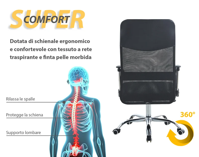 Sedia Da Ufficio In Rete,Elegante,Comoda Regolabile In Altezza,Girevole Il Gruppone