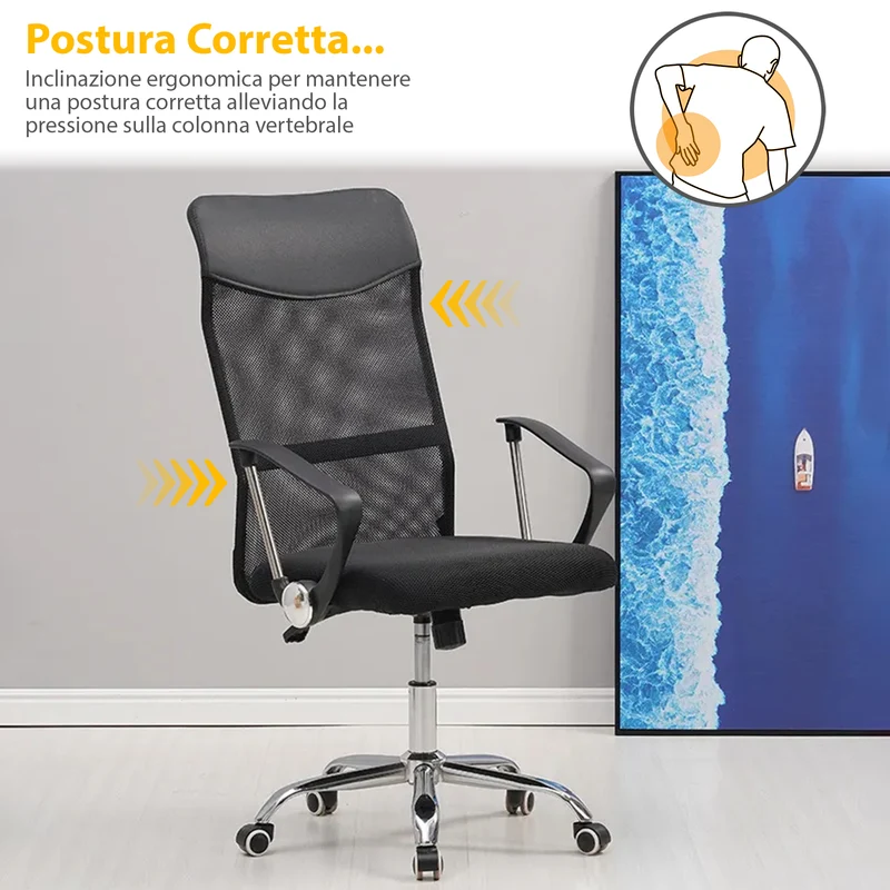 Sedia Da Ufficio In Rete,Elegante,Comoda Regolabile In Altezza,Girevole Il Gruppone