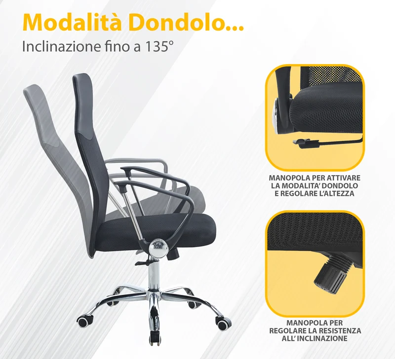 Sedia Da Ufficio In Rete,Elegante,Comoda Regolabile In Altezza,Girevole Il Gruppone