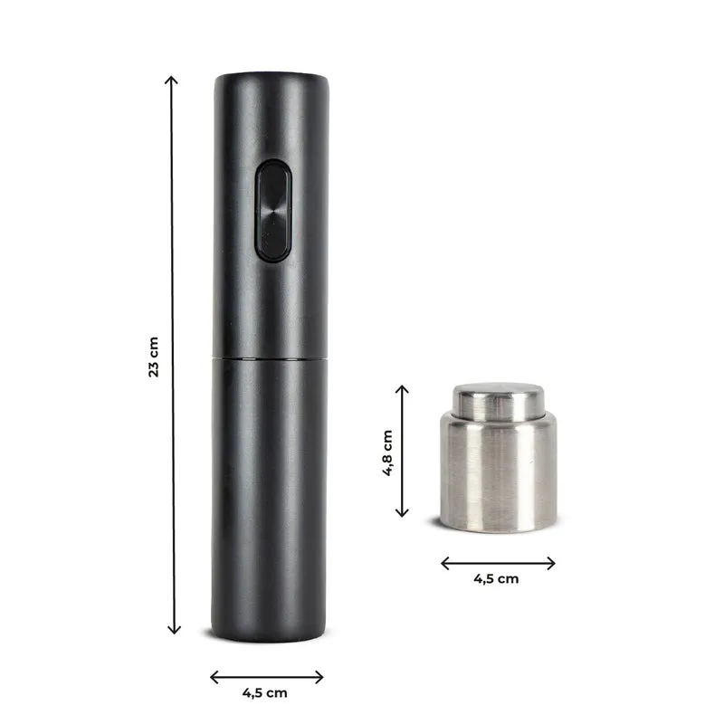 Cavatappi Elettrico Automatico + Tappo Sottovuoto per Bottiglie – Apertura One Touch,Conservazione Aromi, Design Elegante Nero