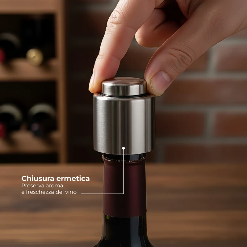 Cavatappi Elettrico Automatico + Tappo Sottovuoto per Bottiglie – Apertura One Touch,Conservazione Aromi, Design Elegante Nero