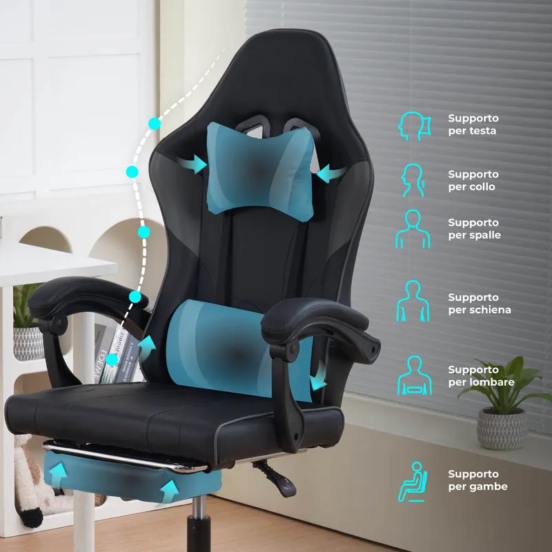 Sedia da Gaming Massaggiante,Sedia Gamer Con Poggiapiedi Il Gruppone