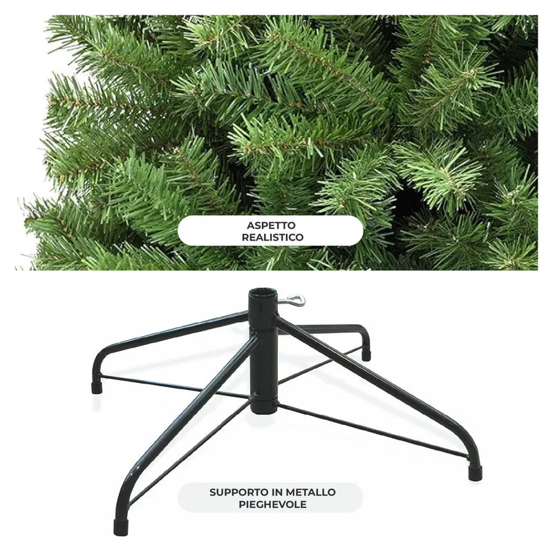 Albero di Natale Verde Artificiale Realistico Rami Folti Modellabili in PVC con Base in Acciaio Facile da Montare