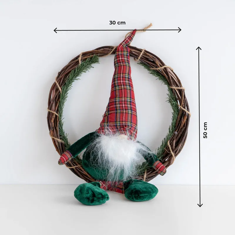 Ghirlanda Natalizia con Gnomo Seduto Ghirlanda Ø30 cm con Gnomo Alto 50 cm Il Gruppone