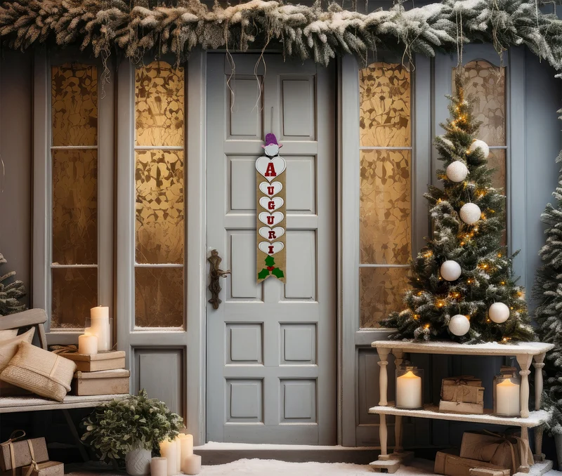 Decorazione Da Appendere Porta Auguri Natale Gnomi Ornamento Addobbi Scritta Auguri Idea Regalo Coccarda
