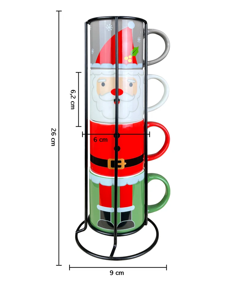 Set 4 Tazzine Da Caffè Con Supporto Fantasia Natale In Porcellana Idea Regalo Il Gruppone