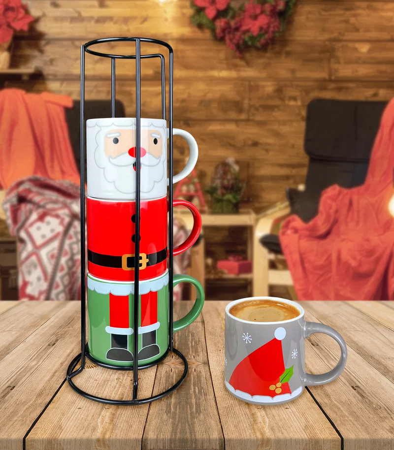 Set 4 Tazzine Da Caffè Con Supporto Fantasia Natale In Porcellana Idea Regalo Il Gruppone