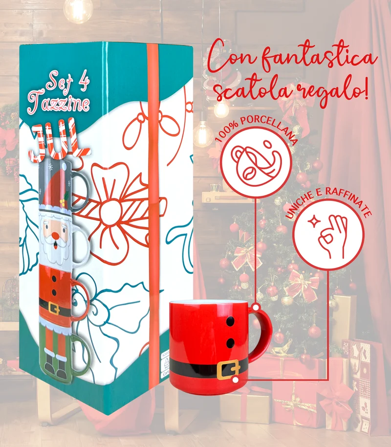 Set 4 Tazzine Da Caffè Con Supporto Fantasia Natale In Porcellana Idea Regalo Il Gruppone