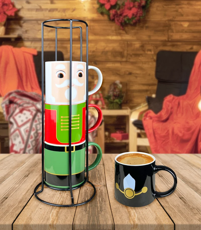 Set 4 Tazzine Da Caffè Con Supporto Fantasia Natale In Porcellana Idea Regalo Il Gruppone