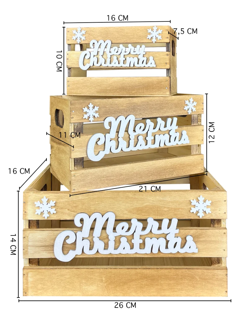 Set 3 Cassette In Legno Impilabili Fantasia Natale Merry Christmas Cassettina Il Gruppone