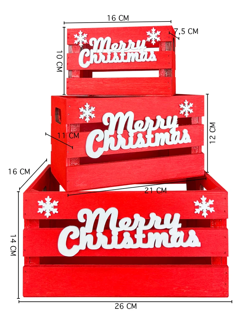 Set 3 Cassette In Legno Impilabili Fantasia Natale Merry Christmas Cassettina Il Gruppone