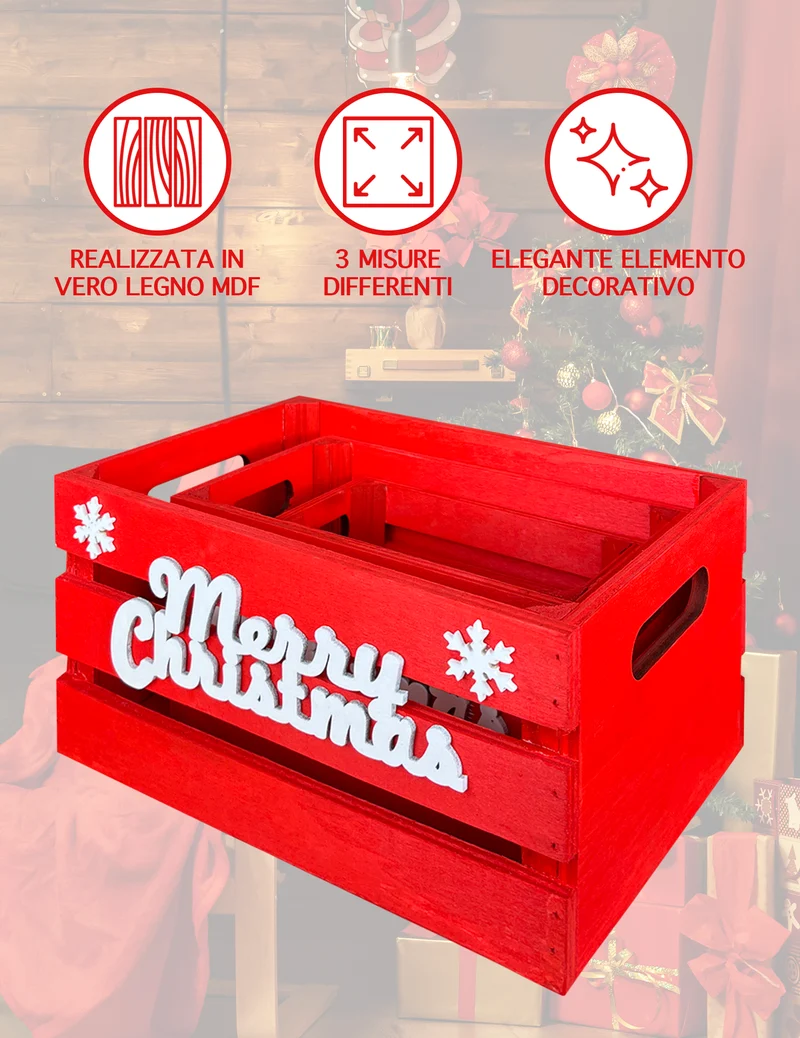 Set 3 Cassette In Legno Impilabili Fantasia Natale Merry Christmas Cassettina Il Gruppone