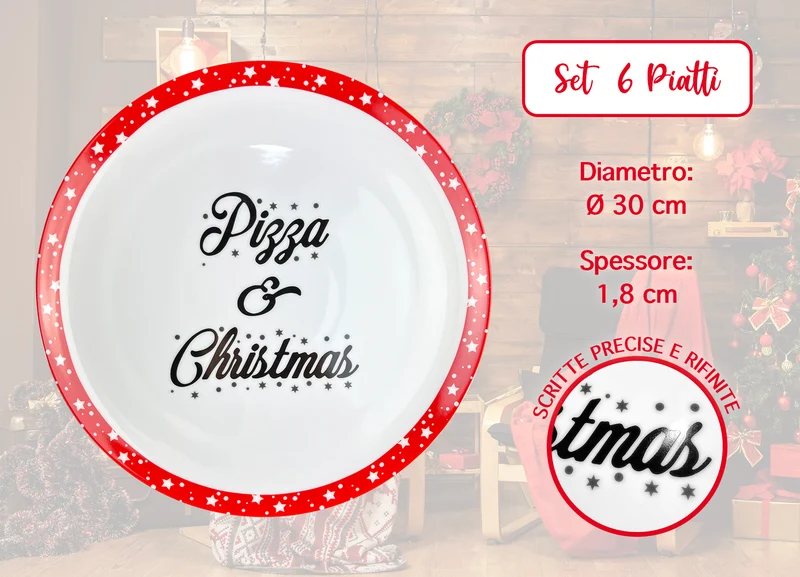 Set 6 Piatti Pizza Natalizi in Porcellana Bone China Ø30 cm Il Gruppone