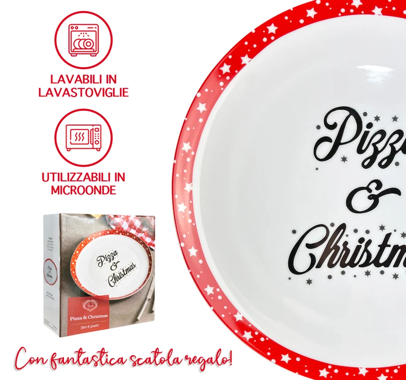 Set 6 Piatti Pizza Natalizi in Porcellana Bone China Ø30 cm Il Gruppone