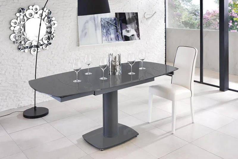 Kyoto - Tavolo allungabile con base in similpelle grigio cm 90x120/180x76h