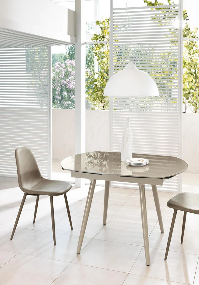 Kyoto Four - Tavolo allungabile in vetro e metallo tortora cm 90x120/180x76h