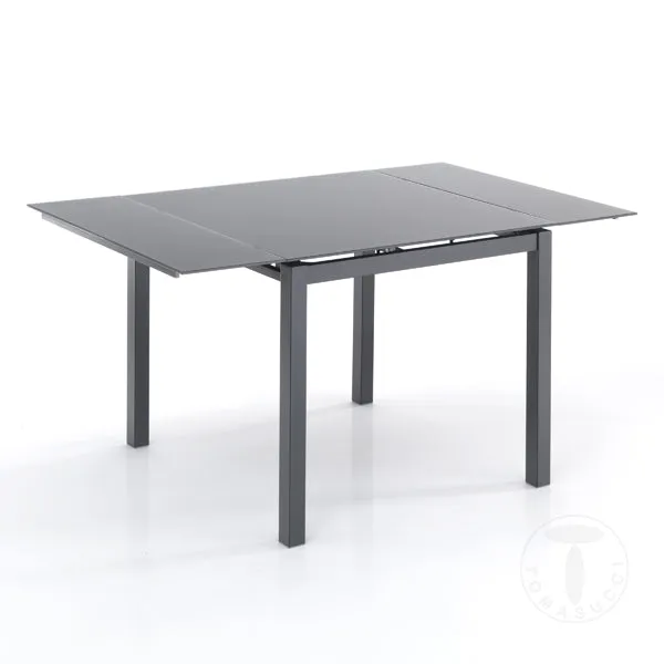 Tavolo da pranzo quadrato grigio allungabile in metallo e vetro