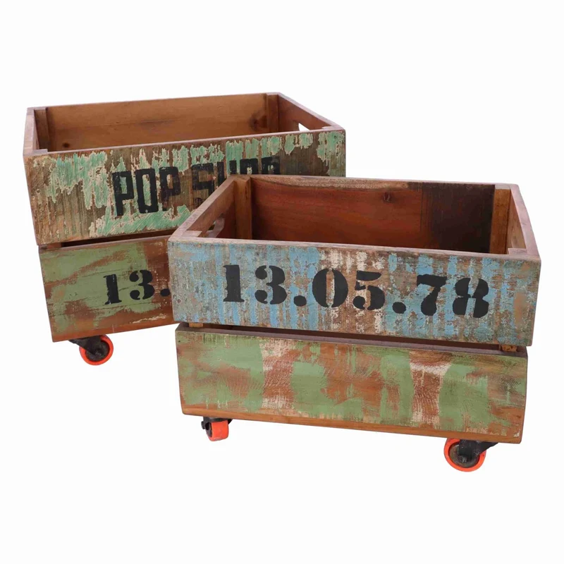 Cassettiera industrial con ruote in legno cm 46x35x32h