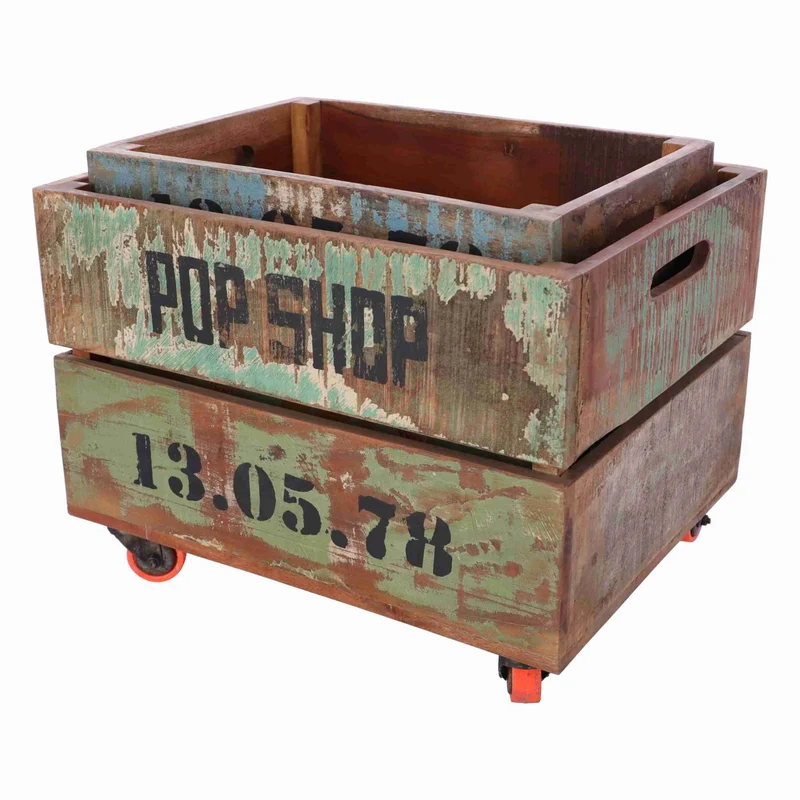 Cassettiera industrial con ruote in legno cm 46x35x32h