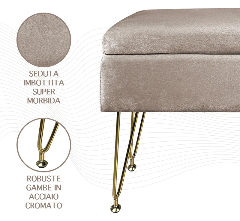 Pouf Panca Imbottita Divanetto In Velluto Contenitore Porta Oggetti Il Gruppone