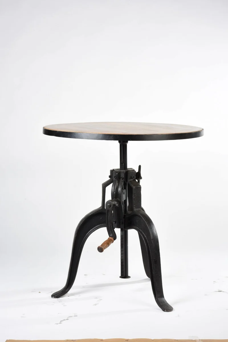 Tavolino tondo stile industrial in legno e metallo cm 70x70x76h