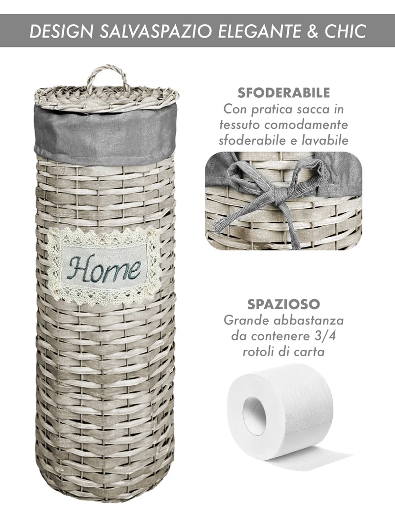 Portarotolo da Terra in Vimini Intrecciato con Coperchio fino a 4 Rotoli Il Gruppone