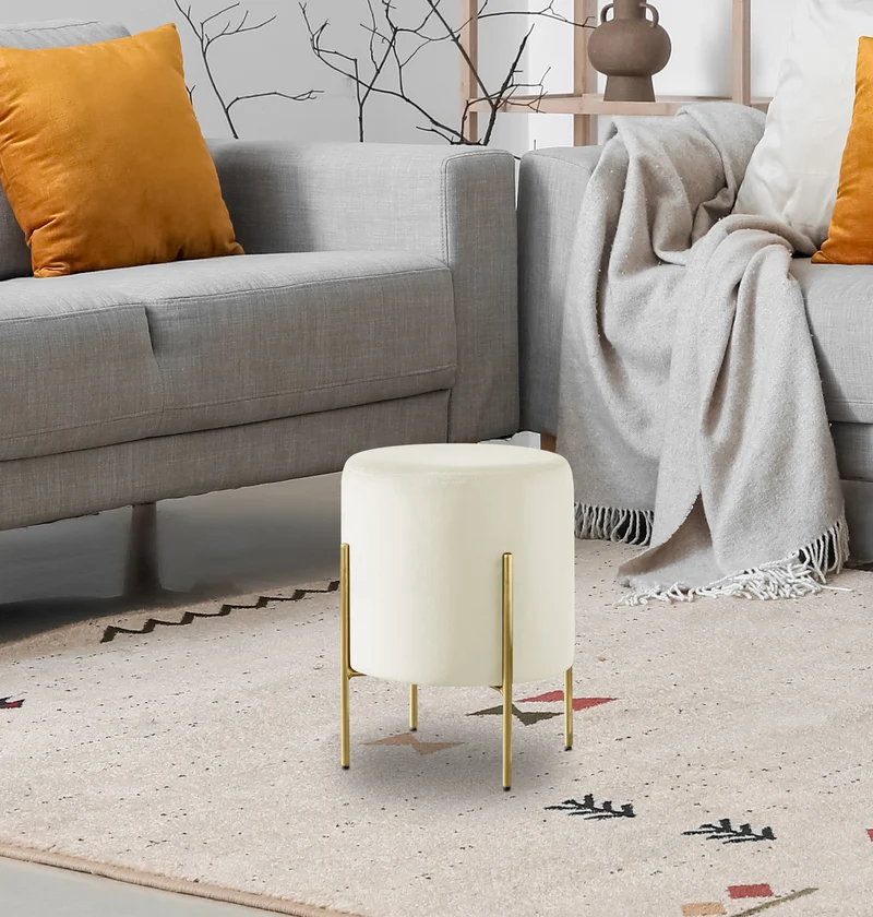 Pouf Poggiapiedi In Velluto Con Gambe Dorate Elegante Imbottito Rotondo Il Gruppone
