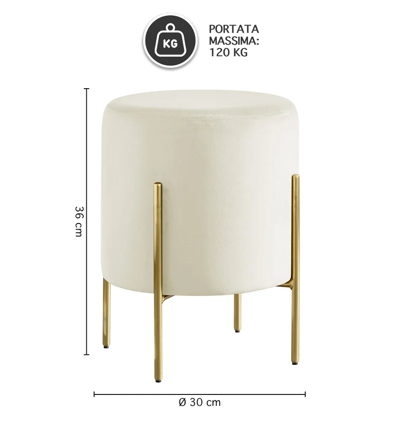 Pouf Poggiapiedi In Velluto Con Gambe Dorate Elegante Imbottito Rotondo Il Gruppone
