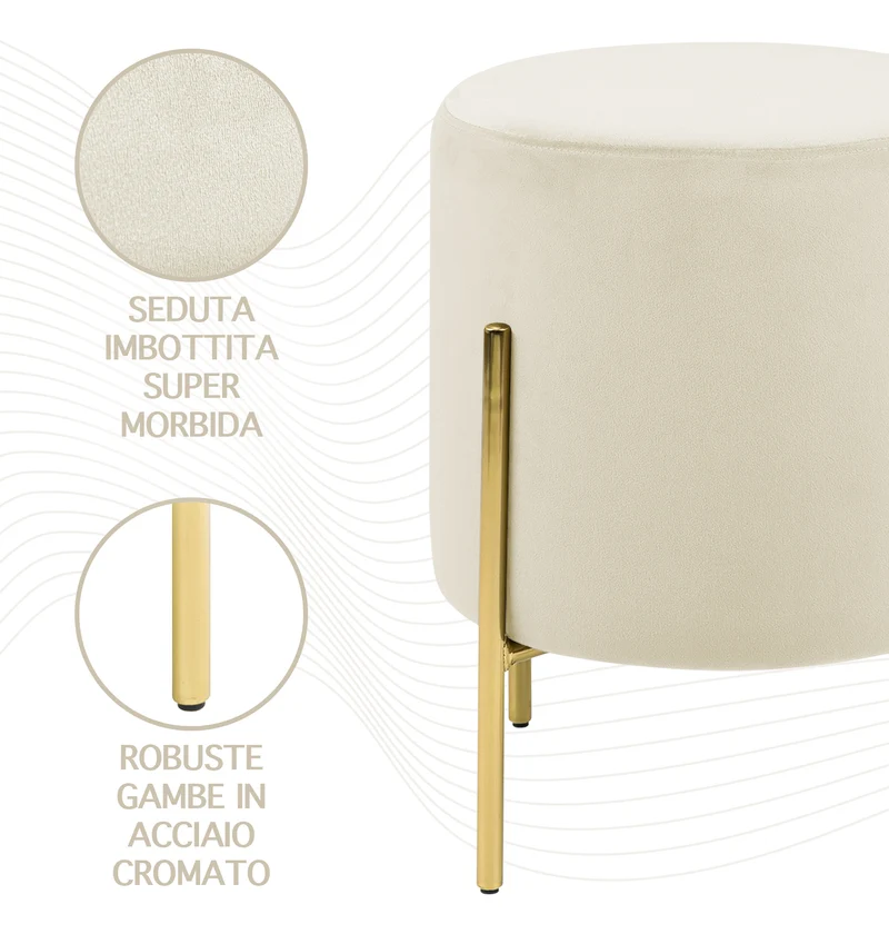 Pouf Poggiapiedi In Velluto Con Gambe Dorate Elegante Imbottito Rotondo Il Gruppone