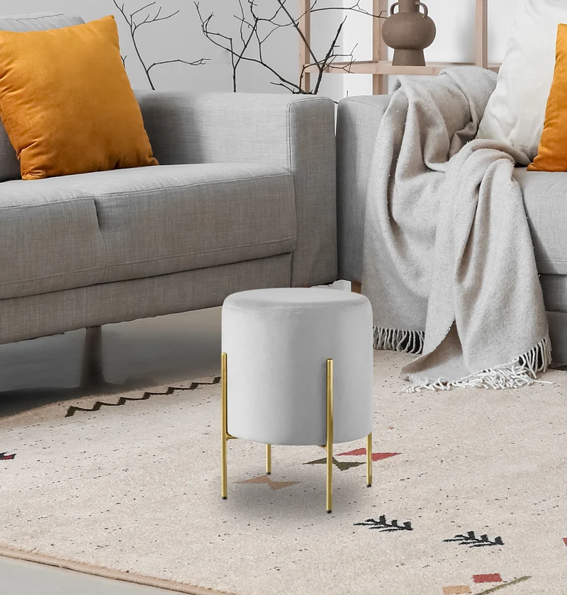 Pouf Poggiapiedi In Velluto Con Gambe Dorate Elegante Imbottito Rotondo Il Gruppone
